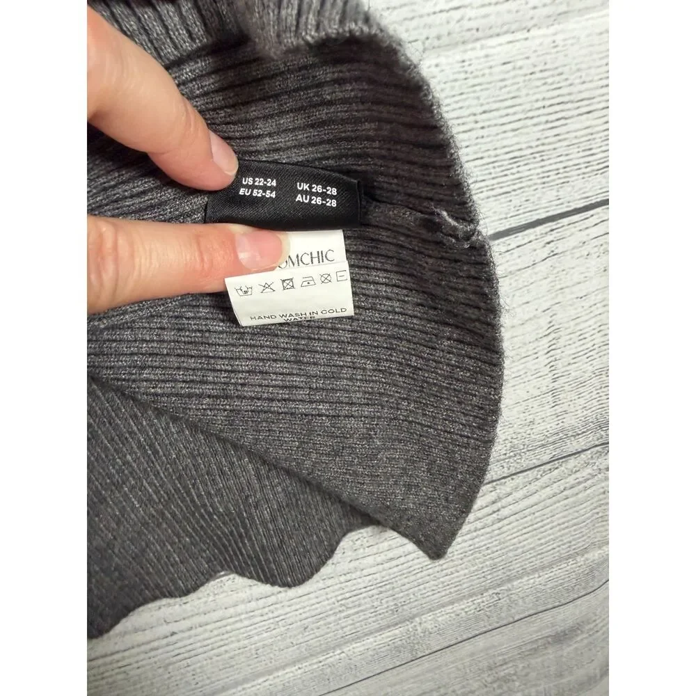 BloomChic Womens 3X 22-24 Black Gray V Neck Button Accent Sweater 4233